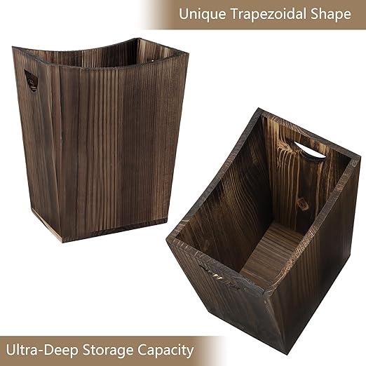 SEHERTIWY Wood Trash Can Farmhouse Wastebasket Bin for Bathroom Office Bedroom Living Room Small Square Rustic Garbage Container (Wood-Brown)