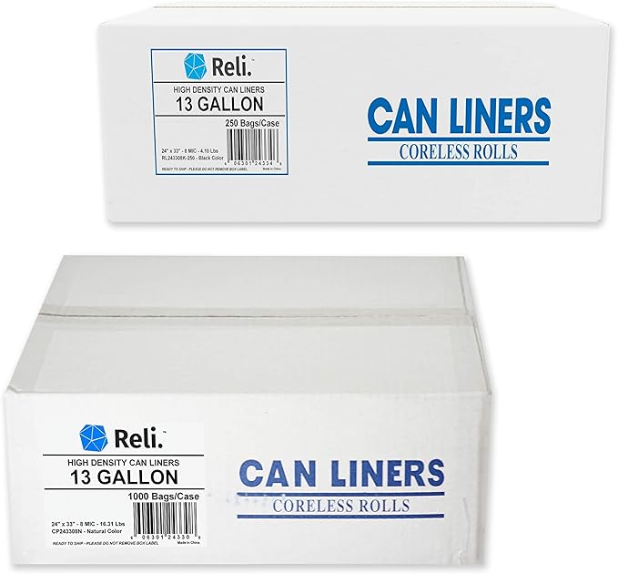 Reli. 13 Gal Trash Bags (1000 Bags) &amp 13 Gal Trash Bags (250 Bags)