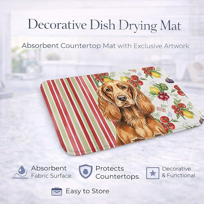 Caroline's Treasures Sussex Spaniel Vegetables Dish Drying Mat Absorbent Dish Drying Mat Pad for Kitchen Counter Dish Drainer Mat for Countertop 14 x 21 Multicolor