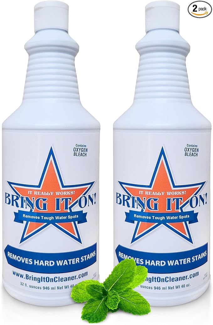 Bring It On Cleaner Hard Water Stain Remover Shower Door Cleaner Clean Tile and Grout Windows Fiberglass Tubs Chrome32 Ounce. - 2 Pack