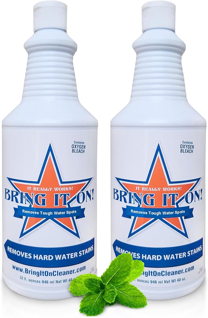 BRING IT ON! CLEANER 2 Pack 32 Oz Hard Water Stain Remover for Glass Shower Door Cleaner Soap Scum &amp Limescale Remover for Tile Grout Bathroom &amp Sink