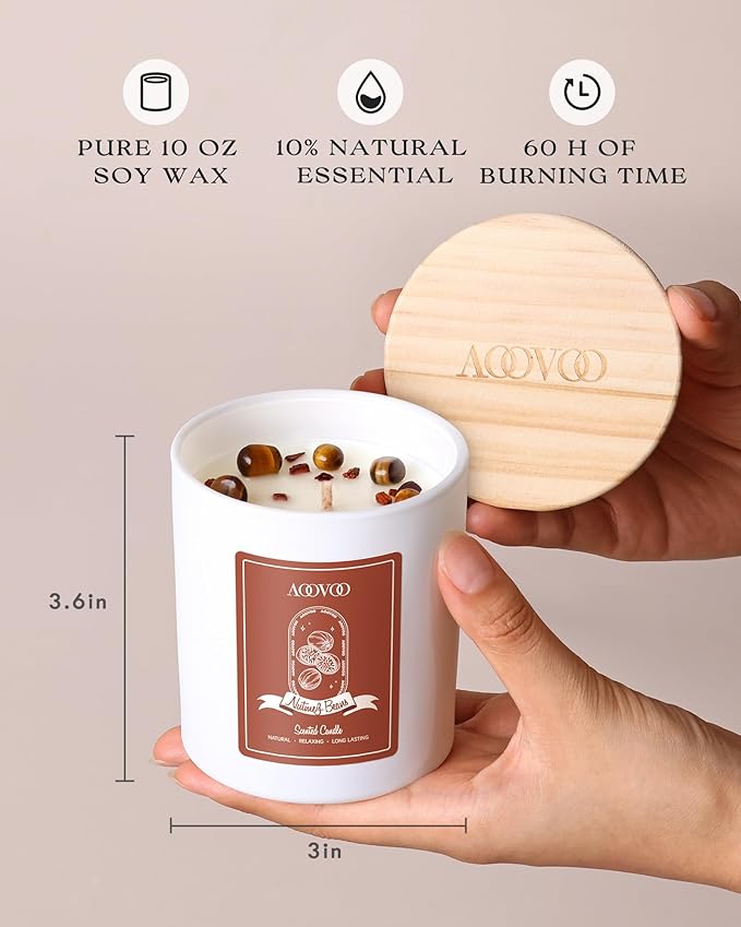 AOOVOO Nutmeg Beans Scented Candles for Women - Aromatherapy Candle with Crystals Inside 10oz Soy Candles for Home Scented Birthday Gifts Valentines Day Candle for Women Mom
