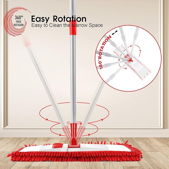 MASTERTOP Microfiber Mop for Floor Cleaning Flat Dust Mop for Home and Kitchen Adjustable Stainless Steel Handle with 4 Washable Mop Pads Hardwood Floor Mop for Wood Vinyl 1 Cleaning Scraper
