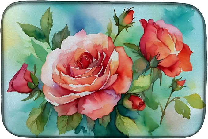 Caroline's Treasures DAC1700DDM Oklahoma Roses in Watercolor Dish Drying Mat Absorbent Dish Drying Mat Pad for Kitchen Counter Dish Drainer Mat for Countertop 14 x 21 Multicolor