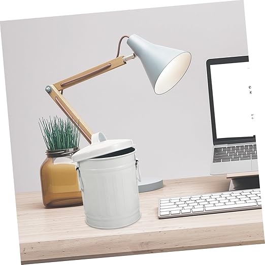 Healifty Metal Trash Bin with Lid Small Iron Desktop Garbage Can for Office Bedroom Living Sturdy Vintage Style Wastebasket and Flower Pot Multipurpose Storage Bucket