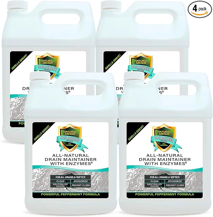 Natural Armor Enzyme Drain Maintainer - Gallon Drain Cleaner with Natural Enzyme Power to Prevent Buildup &amp Odors - Safe for Sinks Showers Grease Traps &amp Septic - Non-Toxic Formula 128 fl o