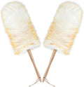 ONESIMUS 2 Pack Lambswool Dusters Fluffy Handheld Natural Feather Duster 11 inch Washable Reusable Wool Dusters with Solid Wooden Handle for Cleaning Ceiling Fan Interior &amp Car etc