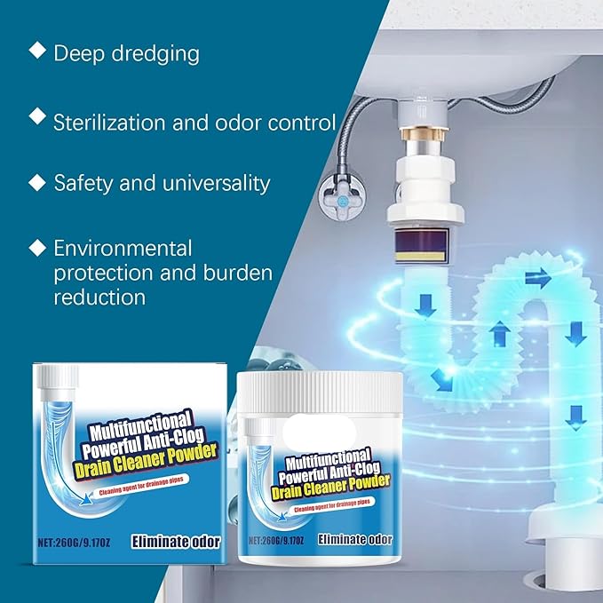 Drain Unclogging Cleaning Powder for Home Kitchen and Bathroom - Rapidly Dissolves Grease &amp Hair Eliminates Blockages &amp Odors(2PCS)