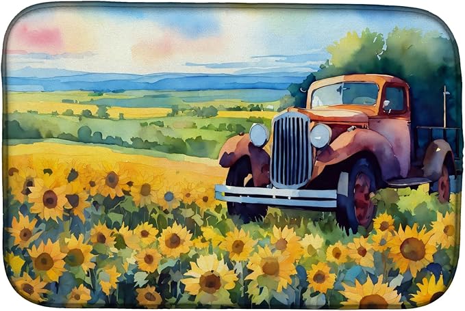 Caroline's Treasures DAC1654DDM Kansas Sunflowers in Watercolor Dish Drying Mat Absorbent Dish Drying Mat Pad for Kitchen Counter Dish Drainer Mat for Countertop 14 x 21 Multicolor