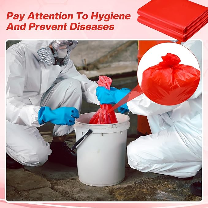 50 Pack Biohazard Waste Bags 30 Gallon Red Trash Liner 31.5 x 35.4 No Leak Trash Bags for Hospital Use Infectious Waste Disposal