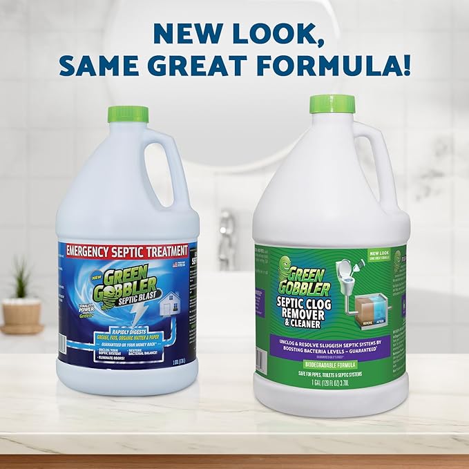 Green Gobbler EMERGENCY Septic Sludge Remover - Septic Tank Clog Remover Treatment for Clogs Back-Ups &amp Foul Odors and Overflow Prevention - 1 Gallon