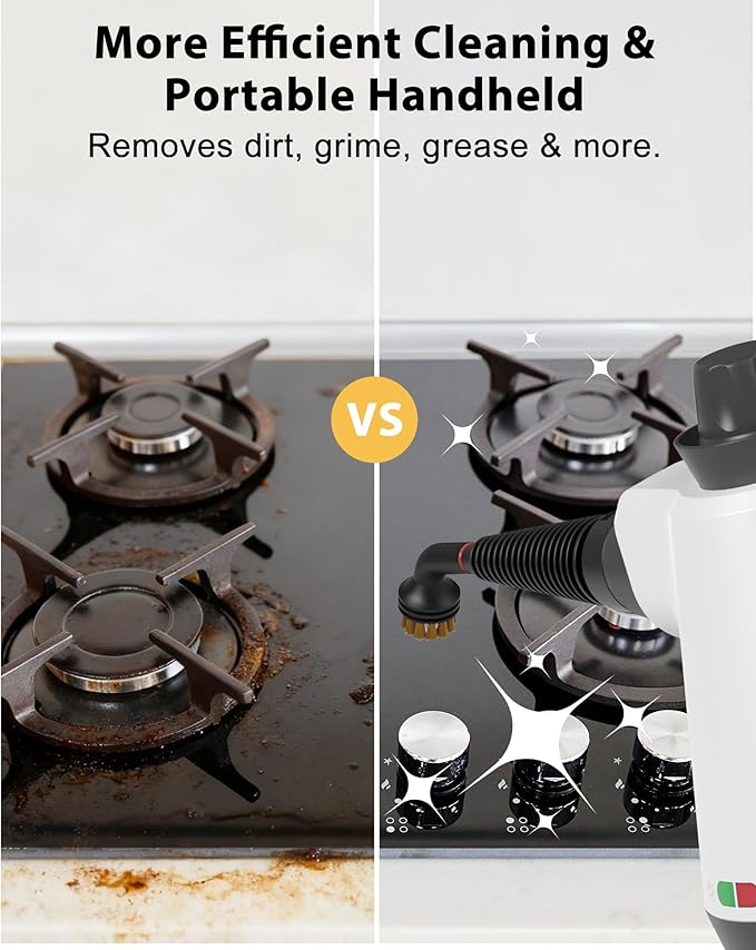 Steam Cleaner Pressurized Handheld Steam Cleaner for Home with 12pcs Accessories &amp Safety Lock Multi-Surface Powerful Natural Steamer for Deep Cleaning Grout Kitchen Bathroom Car Windows Wh