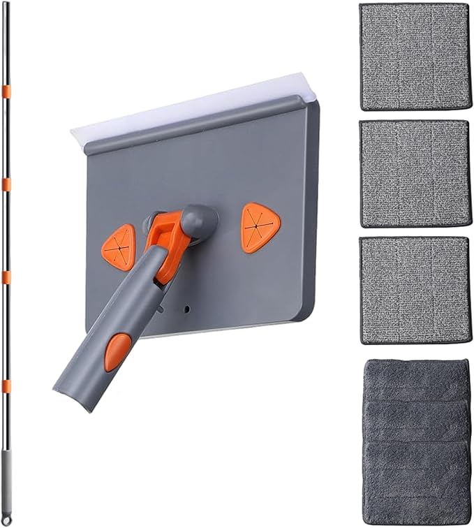 Wall Mop 79 Inch Baseboard Cleaning Tool with 6 Reusable Square Pads &amp 5 Poles Removable &amp Hangable Wall Cleaning Mop for Ceiling Floor Window Home...
