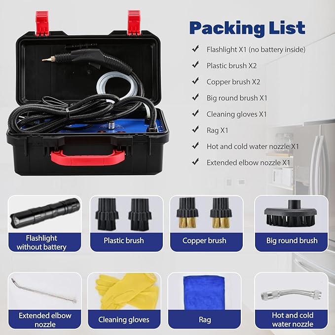 Moongiantgo High Pressure Steam Cleaner 1700W Power High Temp Portable Handheld Cleaning Machine for Car Detailing Tankless Heavy Duty for Home Use Kitchen Bathroom Grout Tile