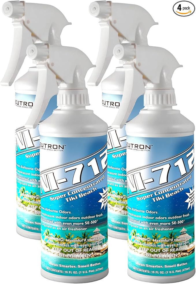 Neutron Industries NI-712 Tiki Beach Odor Eliminator Spray (4 bottles) – Powerful Long-Lasting Odor Neutralizer – Instant Air Freshener for Home Car &amp More – Pint-Sized (16 oz)