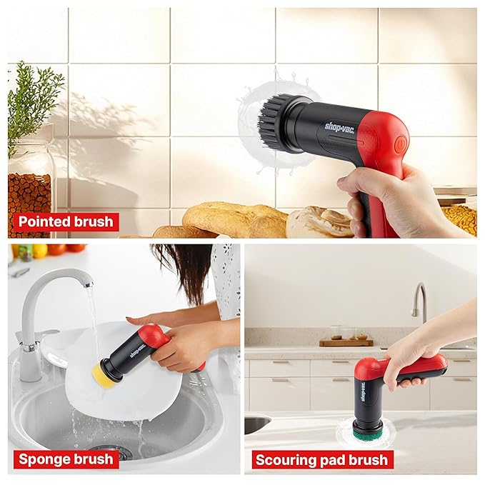 Shop-Vac Cordless Spin Scrubber 2-Speed (180/240RPM) Electric Cleaning Brush with 5 Multi-Surface Heads 2000mAh Battery 60-Min Runtime for Kitchen &amp Bathroom