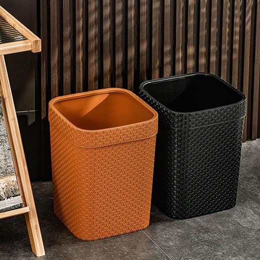Woven Rattan Waste Basket Orange Trash Can Household Kitchen Garbage Container Open-Top Simple Style Nordic Bathroom Wastebasket for Office and Home Use