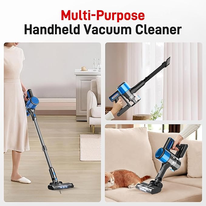 KIKETECH Cordless Vacuum Cleaner Powerful Stick Vacuum with 45Mins Runtime 8 in 1 Vacuum Cleaners1.5 L Dust Cup Rechargeable Vacuum Pet for Hair Carpet HardfloorBlue