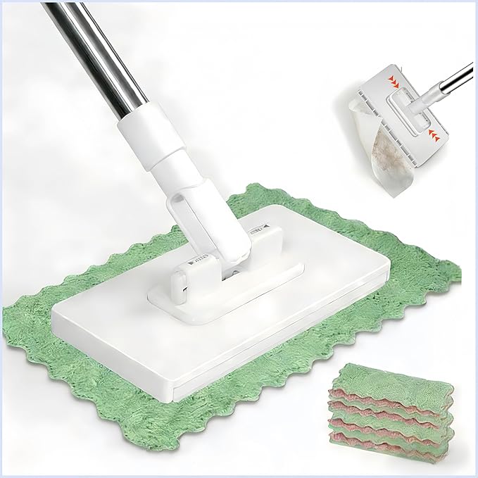 Quick-Clean Wash-Free Flat Mop &amp Duster – Easy-Release Design for Wet &amp Dry Floors an Essential Cleaning Tool for Kitchen Bathroom &amp Car(Include 4 Dry Cloths) (2)