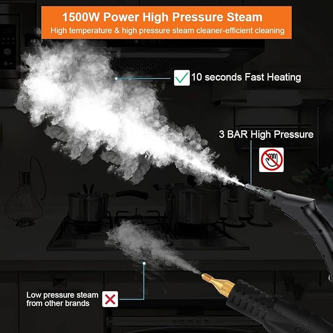 2500W Handheld Steam Cleaner Portable High Temp Steamer Cleaning Machine with 3 Brush Heads Steamer for Cleaning Grout Tile Car Living (White 220v)