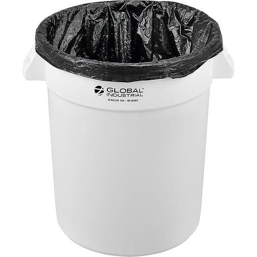 Global Industrial Commercial Round Trash Can 20 Gallon Capacity Plastic Garbage Can Indoor and Outdoor Utility Trash Can White 19 W x 22-1/2H No Lid