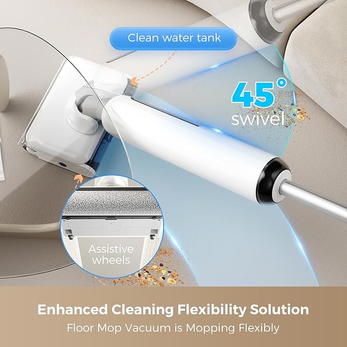 Wet Dry Vacuum Cleaner 17000Pa Cordless Vacuum Mop Combo for Hard Floors 180° Lay-Flat Design with Edge Cleaning Self-Cleaning Floor Washer Up to 45 Min Runtime LED Display &amp Voice Prompts