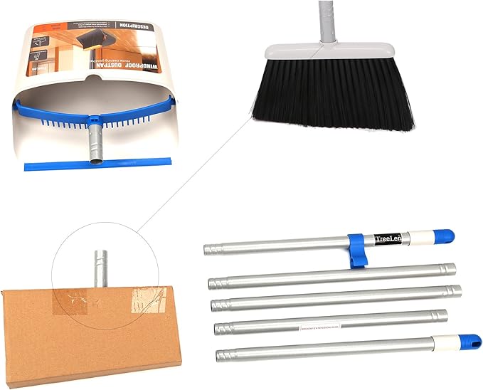 TreeLen Long Handle Broom and Dustpan SetUpright Dust Pan Combo for Home Kitchen Room Office Lobby Floor Use Without Bending