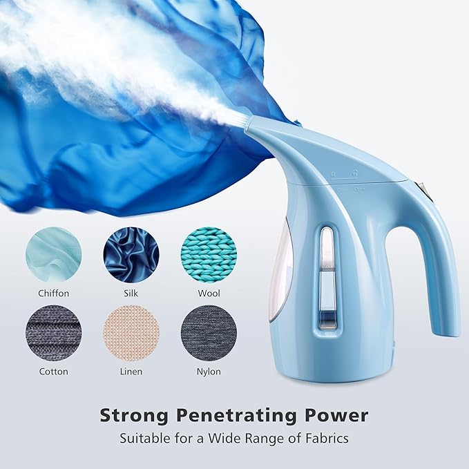 HiLIFE Steamer for Clothes Portable Handheld Design 240ml Big Capacity 700W Strong Penetrating Steam Removes Wrinkle for Home Office(ONLY FOR 120V) (Blue)