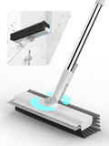 Floor Scrub Brush with Long Handle 3 in 1 Scrape and Heavy-Duty Stiff Bristle Floor Scrubber Brush with Squeegee and Tweezer for Cleaning Tile Wall Deck Bathroom Patio Garage Kitchen (White)