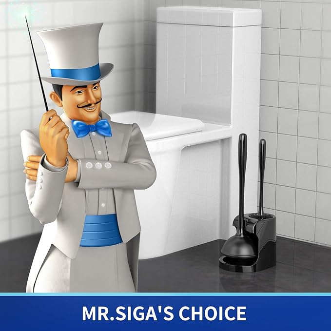 MR.SIGA Toilet Plunger and Bowl Brush Combo for Bathroom Cleaning Black 2 Sets