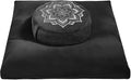 Meditation Zafu Cushion Set with Buckwheat Hulls &amp Memory Foam - Ergonomic Support for Yoga &amp Sitting - Removable Machine-Washable Luxury Velvet Cover - for Adults and Kids (Black)