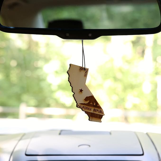 Arotags California Wooden Car Air Freshener - Long Lasting Beach Bum Scent Diffuses for 365+ Days - Includes Hanging Mirror Diffuser and Fragrance Oil - 100% American Made