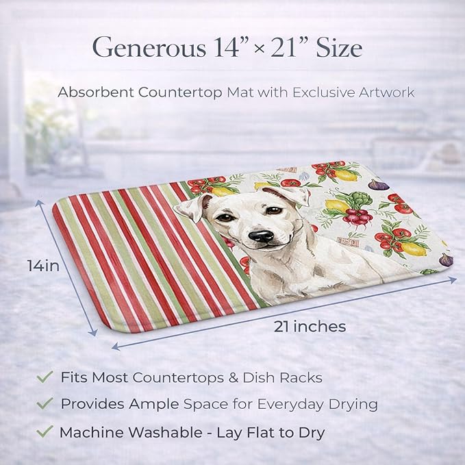 Caroline's Treasures White Jack Russell Terrier Vegetables Dish Drying Mat Absorbent Dish Drying Mat Pad for Kitchen Counter Dish Drainer Mat for Countertop 14 x 21 Multicolor
