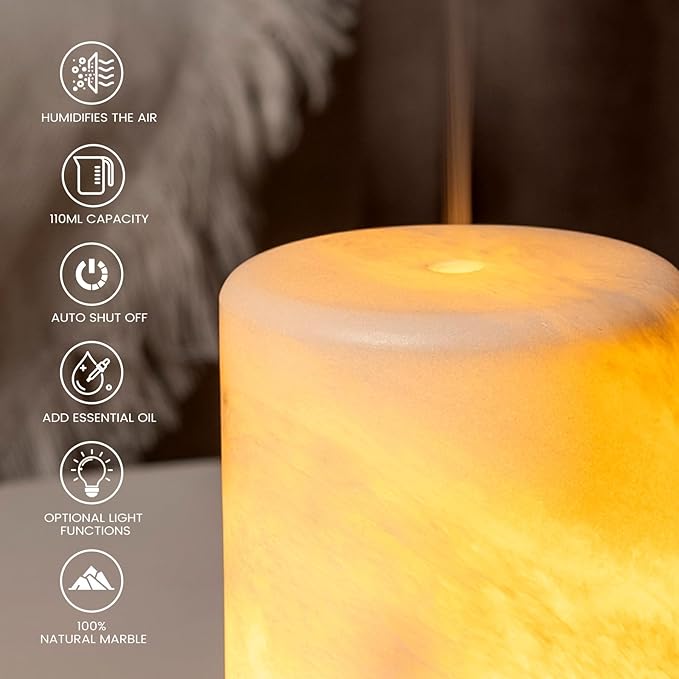 Koville White Marble Essential Oil Diffuser - Ultrasonic Aromatherapy &amp Humidifier with 2-Color LED Lights 110ML Decorative Marble Aromatherapy Diffuser Auto Shut-Off Scent for Home Office Yo