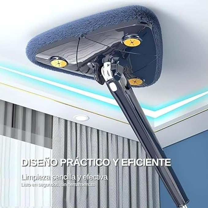 360° Adjustable Rotating Cleaning Mop Triangular Mop with Compressed Water Automatic Cleaning for Kitchen Walls Ceiling Corners (Blue + 6 Fabric)