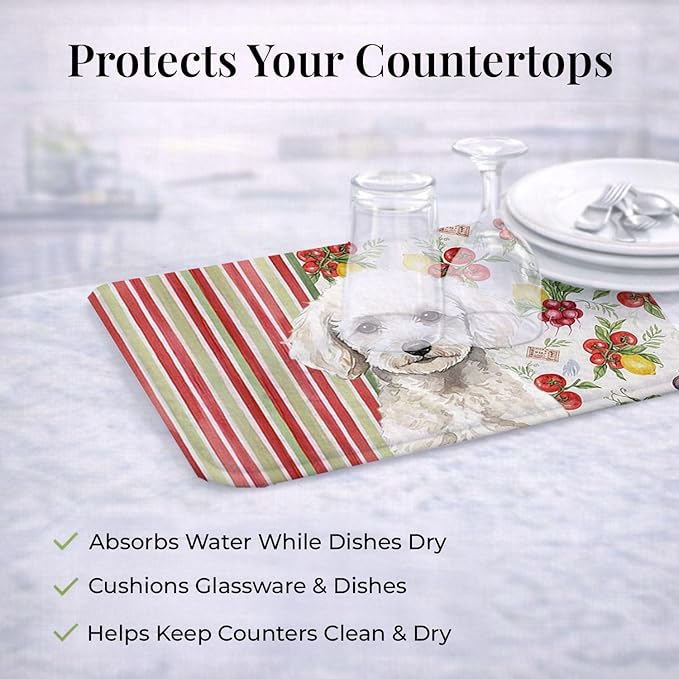 Caroline's Treasures Toy White Poodle Vegetables Dish Drying Mat Absorbent Dish Drying Mat Pad for Kitchen Counter Dish Drainer Mat for Countertop 14 x 21 Multicolor