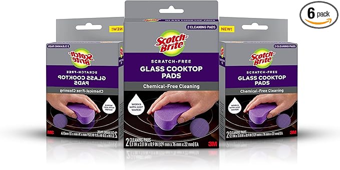 Scotch-Brite Glass Cooktop Pads Scratch-Free &amp Non-Abrasive Scrubbers for Glass or Ceramic Stovetops Cleans Burnt-On Messes with Just Water Reusable Dishwasher-Safe Design (6 Pads)