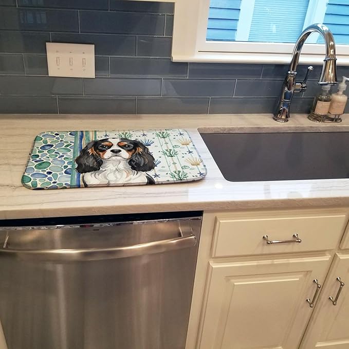 Caroline's Treasures Tricolor Cavalier Spaniel Coastal Sea Glass Dish Drying Mat Absorbent Dish Drying Mat Pad for Kitchen Counter Dish Drainer Mat for Countertop 14 x 21 Multicolor