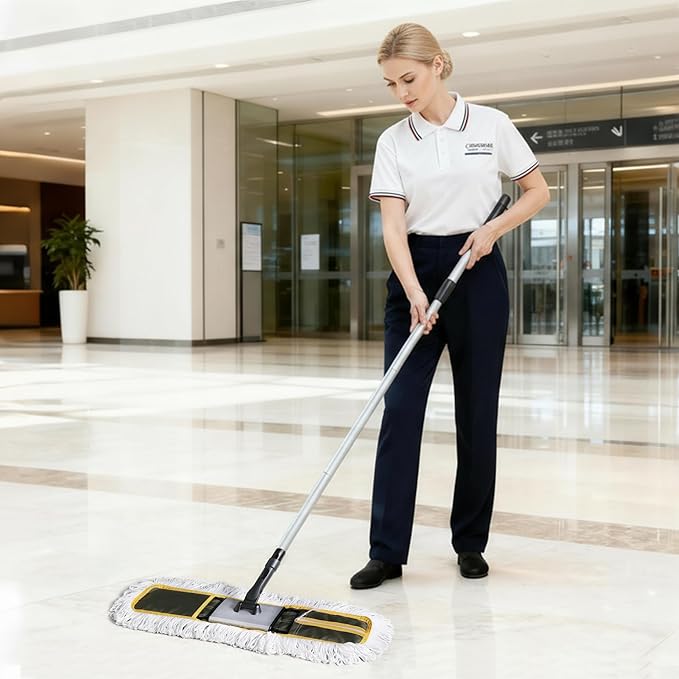 24 Commercial Dust Mop for Floor Cleaning Heavy Duty Floor Mop with 59” Extendable Long Handle Hotel Gym Garage Hospital Household Cleaning Supplies for Hardwood Tiles Marble Floors