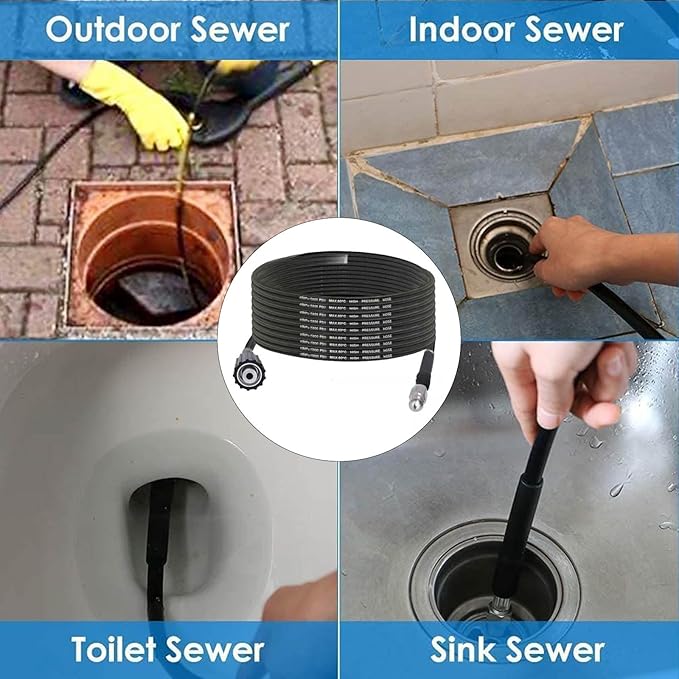 M22 High Pressure Water Hose 15m 7 Nozzle Set for Drain Unblocking Home Use Sink Bathroom Pipe Clog Removal Tool Commercial/Home Drain Unblocker