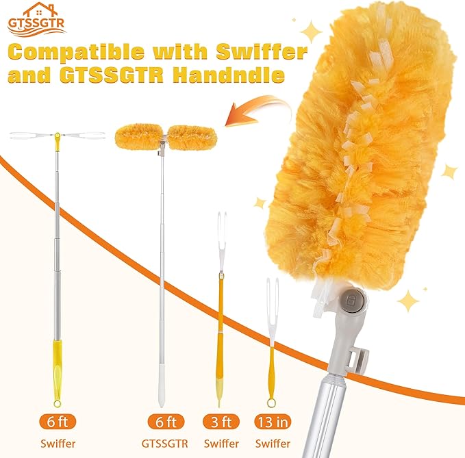 6 ft Extendable Duster Handle with 20 Pcs 360° Heavy Duty Duster Refills Kit for Swiffer 4X Electrostatic Microfiber for Cleaning Home Effortlessly Reach Ceilings Fans &amp Hard-to-Reach Areas