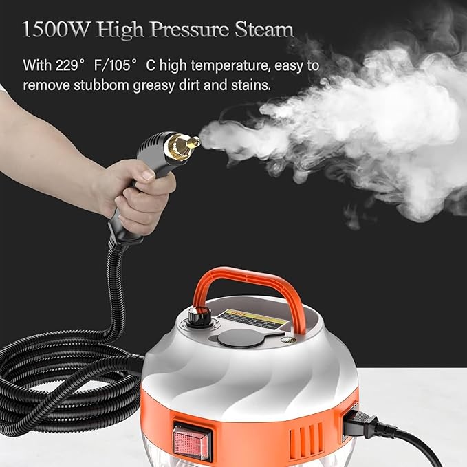 2500W Steam Cleaner High Pressure Handheld Steam Cleaner with 6-gears Adjustable Portable Steamer for Cleaning Home Car Upholstery Tile Grout Home(Style1)