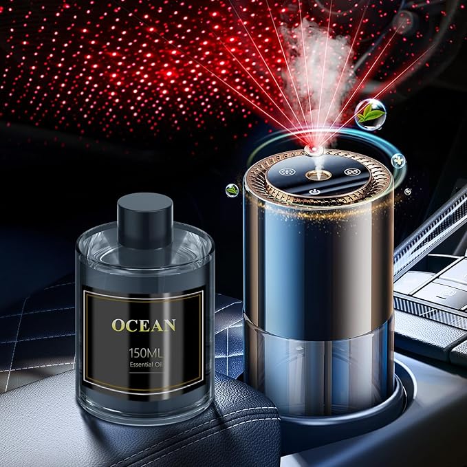 Smart Car Air Freshener150ML Natural Fragrance Car Scents Air Freshener with Star Projector300 Days Long Lasting Car Essential Oil Diffuser Automatic On/OffAroma Diffuser for Men Women