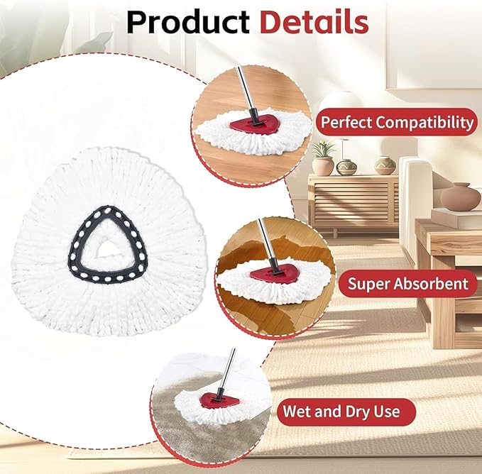 Triangle Base Spin Mop Replacement Kit with Adjustable Handle and 2 Refills