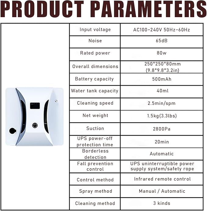 Automatic Water Spray Window Cleaning Robot with Remote Control Smart Glass Cleaner with Strong Suction &amp Anti-Fall for Indoor Outdoor Windows Tile Ceiling