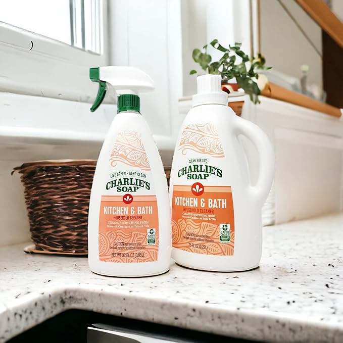 Charlie's Soap Kitchen &amp Bath Surface Cleaner Refill (75 fl oz) Eco-Friendly Spray &amp Wipe Multi-Purpose Cleaner Safe for Sensitive Skin (1 Pack)