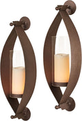Touch of Class Xander Wall Sconce Pair - Handcrafted Steel - Bronze - Glass Hurricane - Set of 2 - Metal Sconces Holder for Bedroom Bathroom Living Room Kitchen Walls Hallways