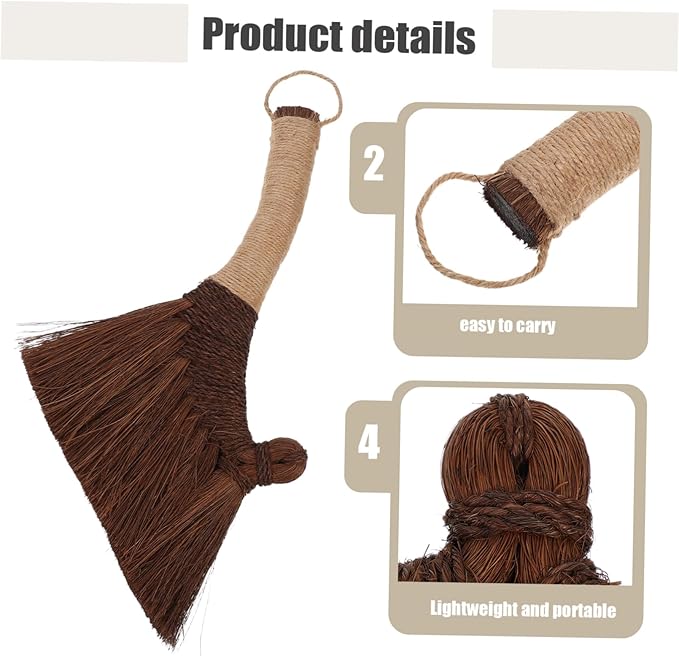 Desk Broom with Soft Bristles Natural Straw Handheld Cleaning Brush for Quick of Desks Bookshelves and Keyboards Dust Removal Tool for Home and Office