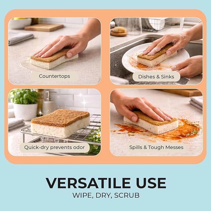 Swedish Dishcloths &amp Dish Sponges 24-Pack by Organic Origin – Reusable Paper Towel Replacement for Kitchen. Washable Cellulose Cleaning Cloths &amp Plant-Based Scrubber Set