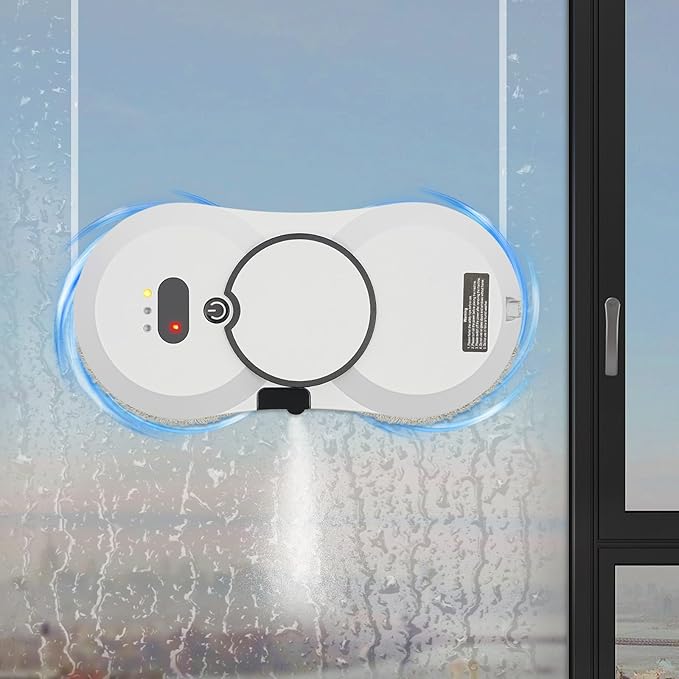Window Cleaning Robot Automatic Water Spray Window Washer Robot 2800Pa Strong Suction Smart Window Cleaner Remote Control Window Washer Robot for Windows Tiles Glass Door (White)